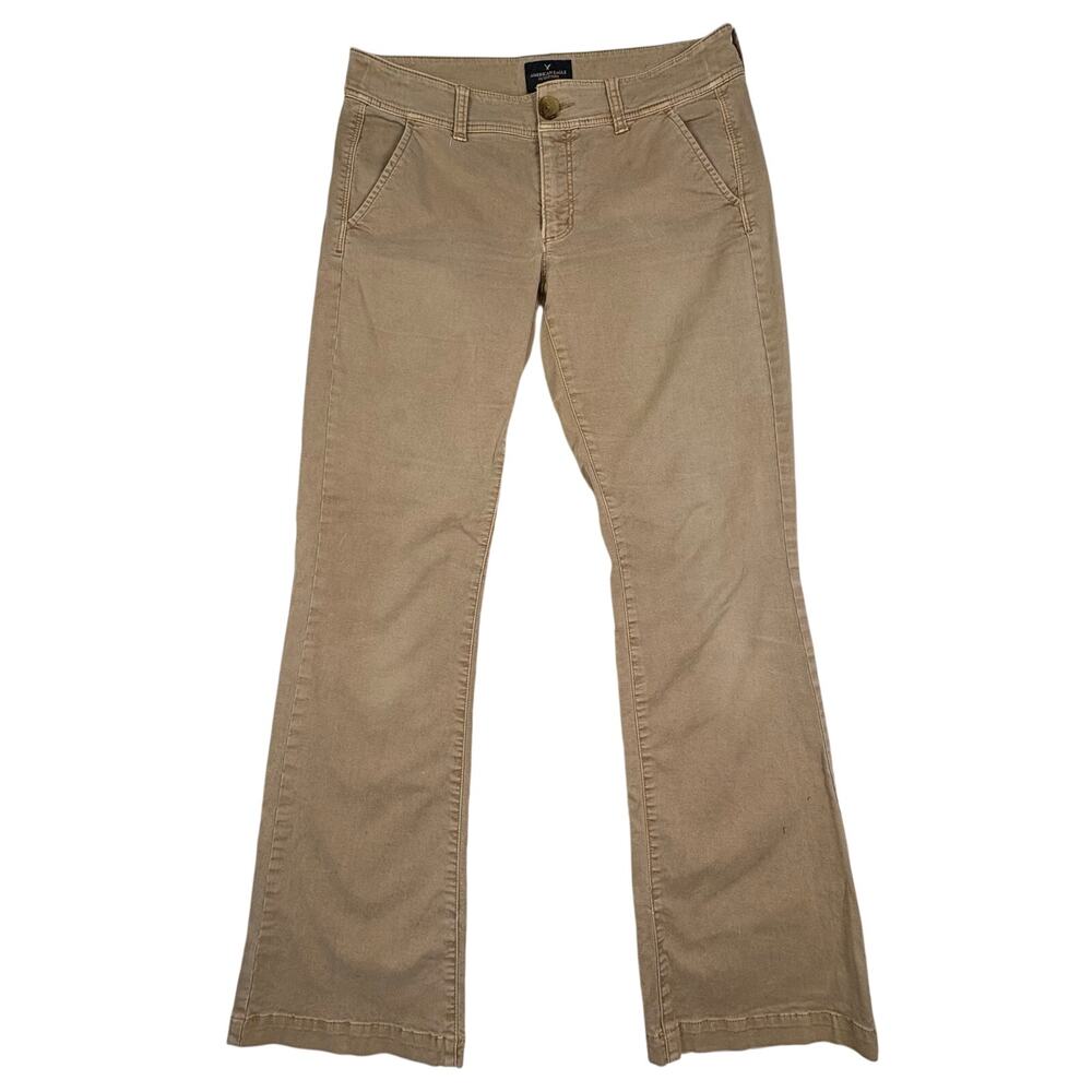 American Eagle Y2K Low Rise Kick Boot Chinos Women's 6 Short Khaki Retro